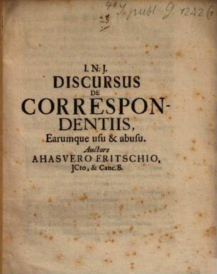Discursus De Correspondentiis, Earumque usu & abusu