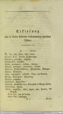 Erklärung aller in diesem Lesebuche vorkommenden englischen Wörter