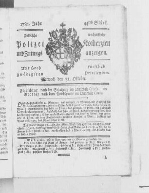 44tes Stück., Ausgabe vom 31. Oktober 1781