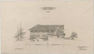 Gsaenger, Gustav; Lenggries (Bayern); Ländliche Kaffeepension mit Hühnerhaus, Frau Messmer - Erweiterung, Westseite (Ansicht)