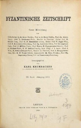 Byzantinische Zeitschrift. 3. 1894