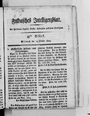 43tes Stück, Ausgabe vom 24. Oktober 1804
