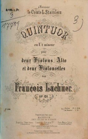 Quintuor en Ut mineur pour 2 violons, alto et 2 violoncelles : op. 121