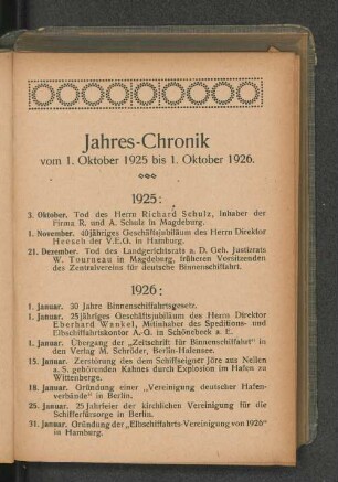 Jahres-Chronik vom 1. Oktober bis 1. Oktober 1926.