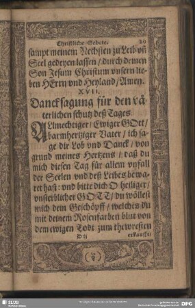 XVII. Dancksagung für den väterlichen schutz deß Tages