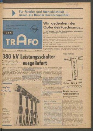TRO-Betriebszeitung 'Der Trafo'; Nr. 35/1966 (7. September 1966)
