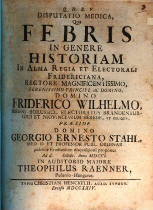 Disp. med. qua febris in genere historiam