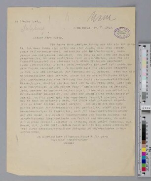 Brief an Stefan Zweig