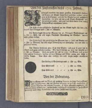 Von den Finsternissen dieses 1711. Jahres.