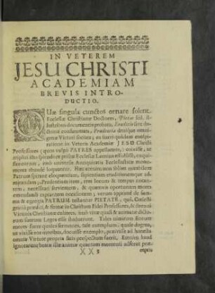 In Veterem Jesu Christi Academiam Brevis Introductio.
