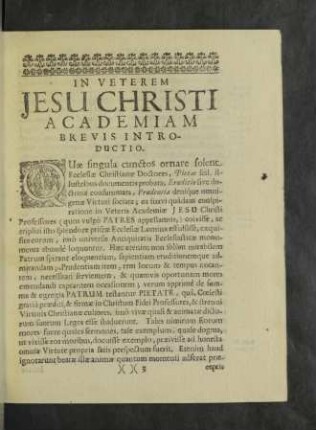 In Veterem Jesu Christi Academiam Brevis Introductio.