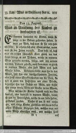 Das 33. Kapitel. Was in Ansehung des Kindes zu beobachten ist