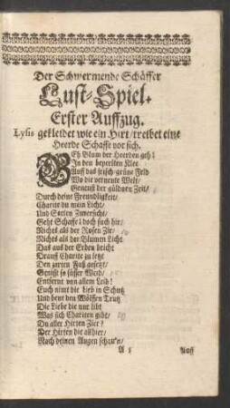 Der Schwermende Schäffer Lust-Spiel. Erster Auffzug.