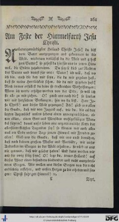 Am Feste der Himmelfarth Jesu Christi.