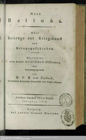 5.1803: Neue Bellona oder Beyträge zur Kriegskunst und Kriegsgeschichte