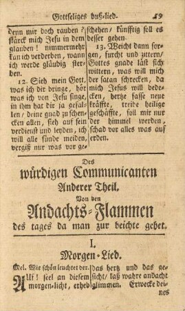 Des würdigen Communicanten Anderer Theil. Von den Andachts-Flammen des tages da man zur beichte gehet