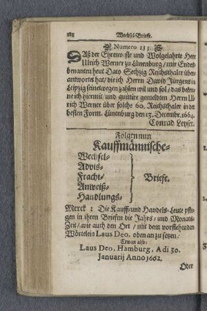 Folgen nun Kauffmännische- Wechsel-, Advis-, Fracht-, Anweiß-, Handlungs- Briefe