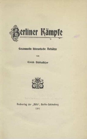 Berliner Kämpfe : gesammelte literarische Aufsätze