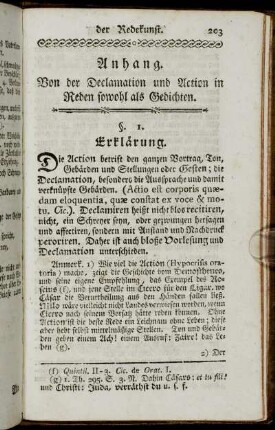 Anhang. Von der Declamation und Action in Reden sowohl als Gedichten.