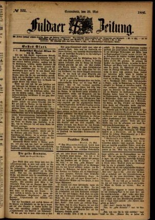 Ausgabe vom Samstag, den 29. Mai 1886.