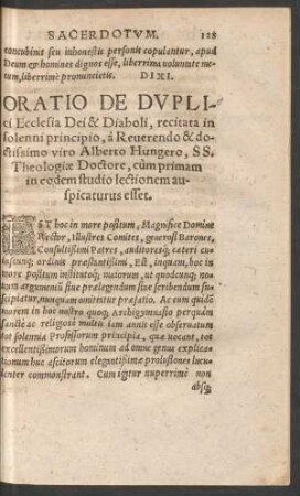 Oratio De Duplici Ecclesia Dei & Diaboli ...