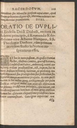 Oratio De Duplici Ecclesia Dei & Diaboli ...