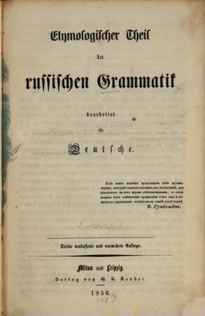 Etymologischer Theil der russischen Grammatik bearb. für Deutsche
