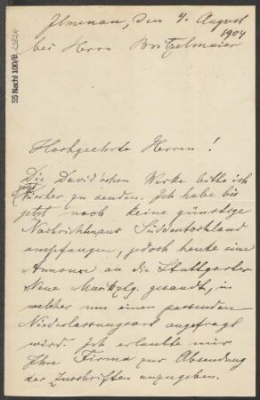 Brief an B. Schott's Söhne : 04.08.1904