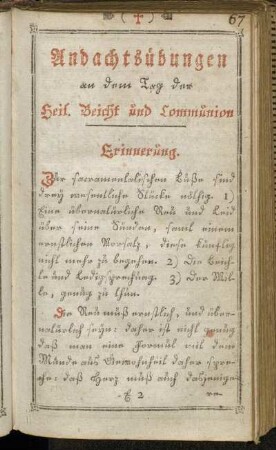 Andachtsübungen an dem Tag der Heil. Beicht und Communion.