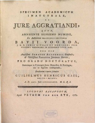 Specimen acad. inaug. de iure aggratiandi