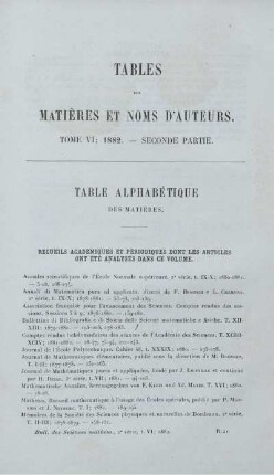 Table des Matières et Noms d'Auteurs.