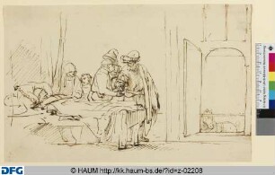 Der barmherzige Samariter am Krankenbett des Verwundeten (mit Pferd im Hintergrund)