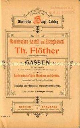 Illustrirter Haupt-Catalog (Catalog No. 106) / Landwirthschaftliche Maschinen und Geräthe.