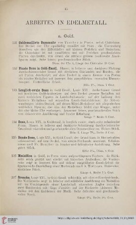 Arbeiten in Edelmetall (Nr. 131 - 190)