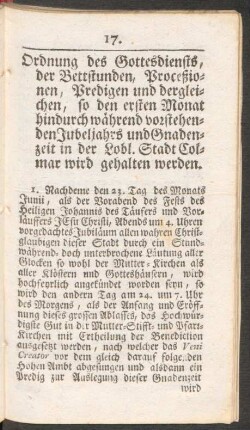 Ordnung des Gottesdiensts, der Bettstunden, Proceßionen, Predigen und dergleichen, so den ...