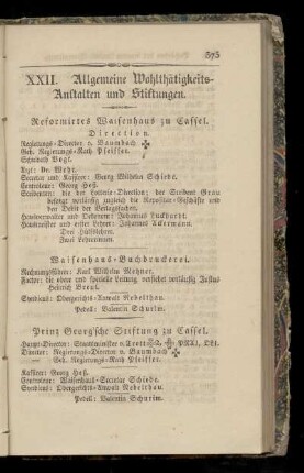 XXII. Allgemeine Wohltätigkeits-Anstalten und Stiftungen.