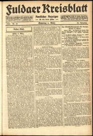 Erste Ausgabe vom Samstag, den 06. März 1920.