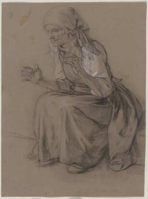 Alte sitzende Bauersfrau