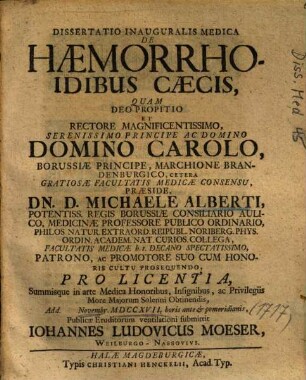 Dissertatio Inauguralis Medica De Haemorrhoidibus Caecis