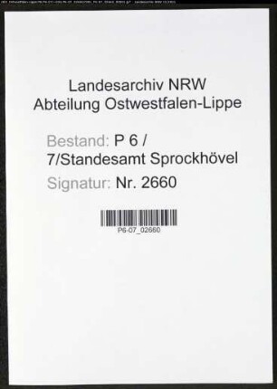 Heiratsregister Standesamt Sprockhövel