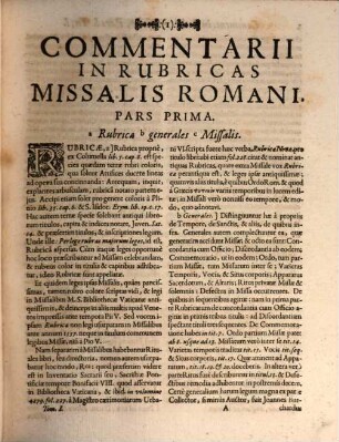 Thesaurus Sacrorum Rituum, Sev Commentaria In Rubricas Missalis Et Breviarii Romani, Tomus Primus