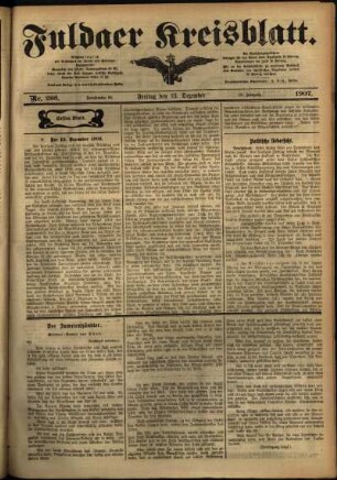 Erste Ausgabe vom Freitag, den 13. Dezember 1907.