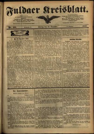 Erste Ausgabe vom Freitag, den 13. Dezember 1907.