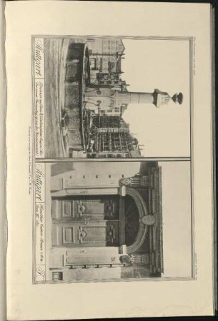F. Brunnen auf dem Wilhelmsplatz. (Der eiserne Brunnentrog ist aus der Rennaissancezeit.) Hausthür Calwer Strasse No 24.