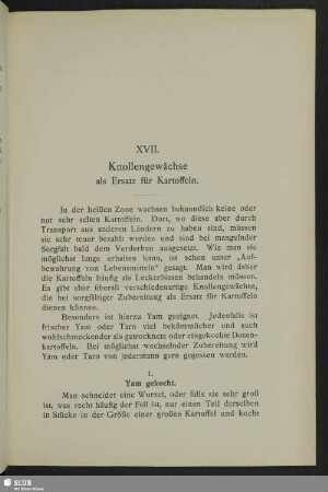 XVII. Knollengewächse als Ersatz für Kartoffeln