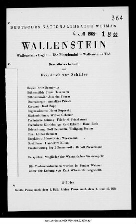 Wallenstein [Wallensteins Lager; Die Piccolomini; Wallensteins Tod]