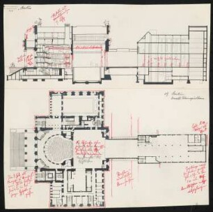 Schauspielhaus (auch: Preussisches Theater der Jugend, Konzerthaus), Berlin: Grundriss und Längsschnitt