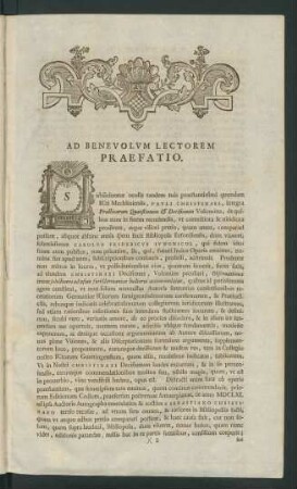 Ad Benevolum Lectorem Praefatio