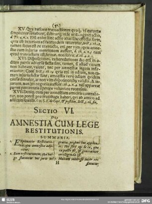 Sectio VI. De Amnestia Cum Lege Restitutionis