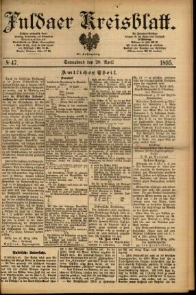 Erste Ausgabe vom Samstag, den 20. April 1895.